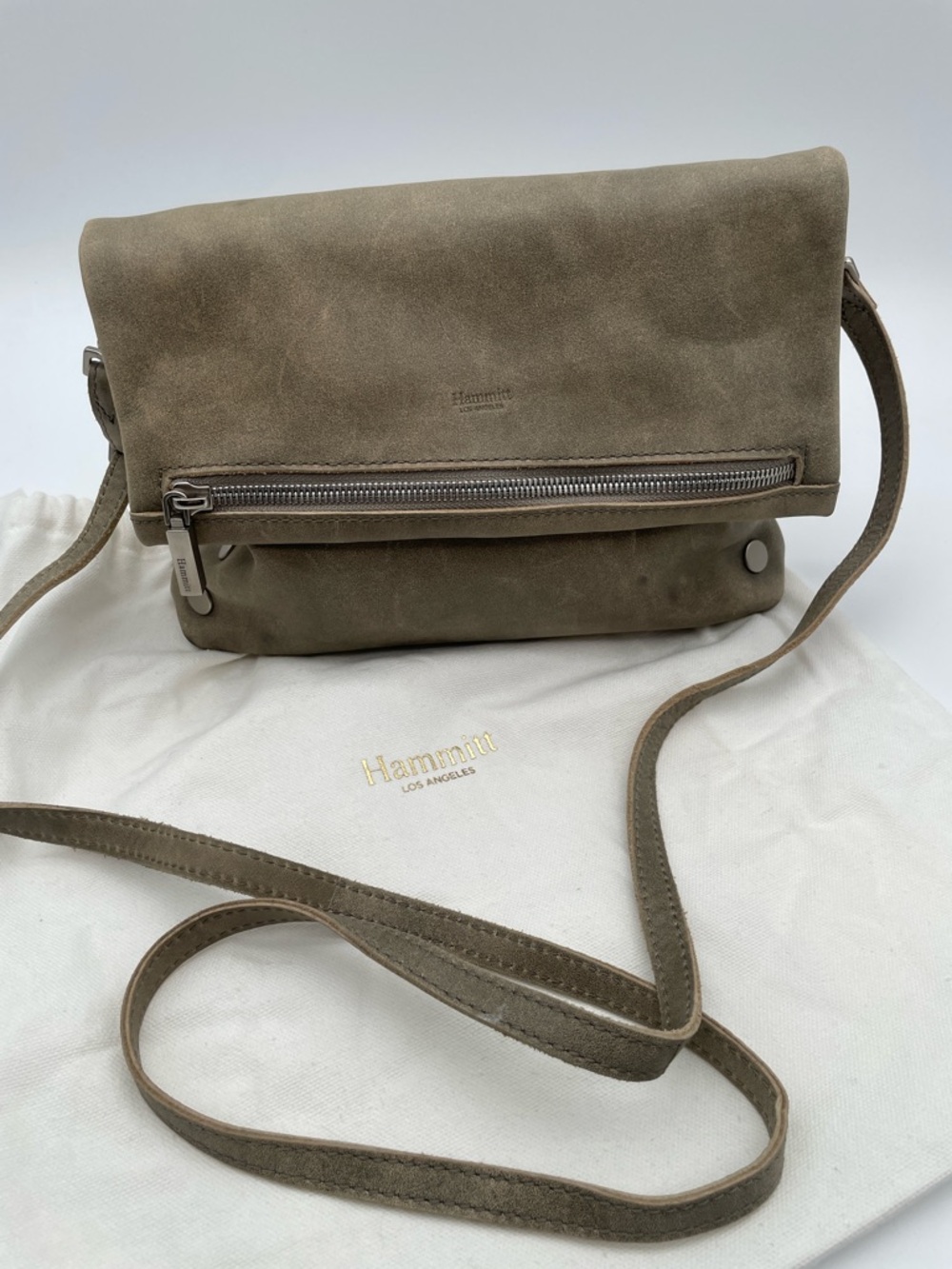Hammitt Olive Suede Foldover Crossbody Bag